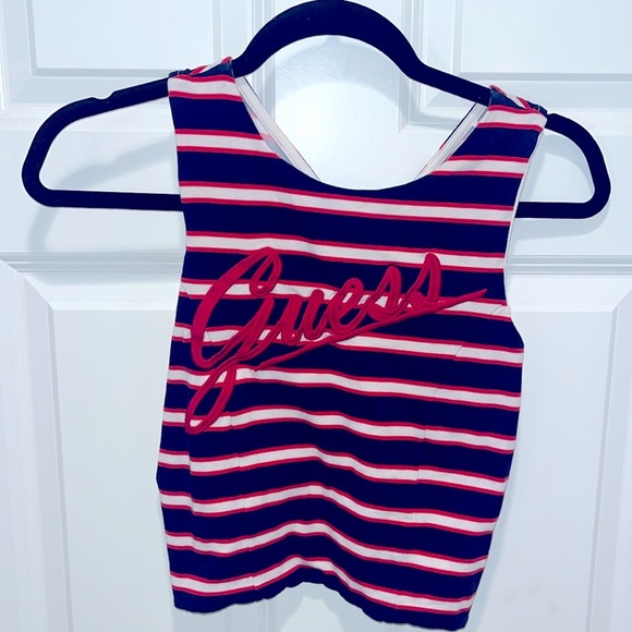 GUESS vintage women's crop top tank sleeveless Cherry red striped size S fitted - Picture 2 of 7